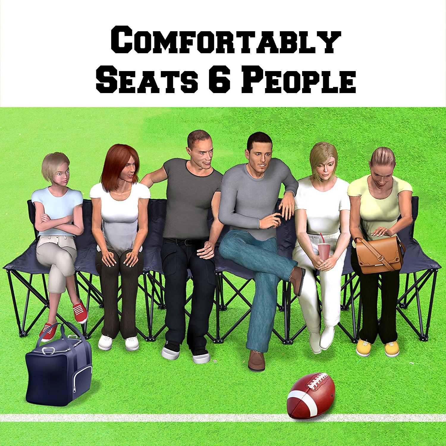 Sunrise Portable Outdoor 6 Person Sideline Bench Folding Team Sport Bench, Waterproof, Black