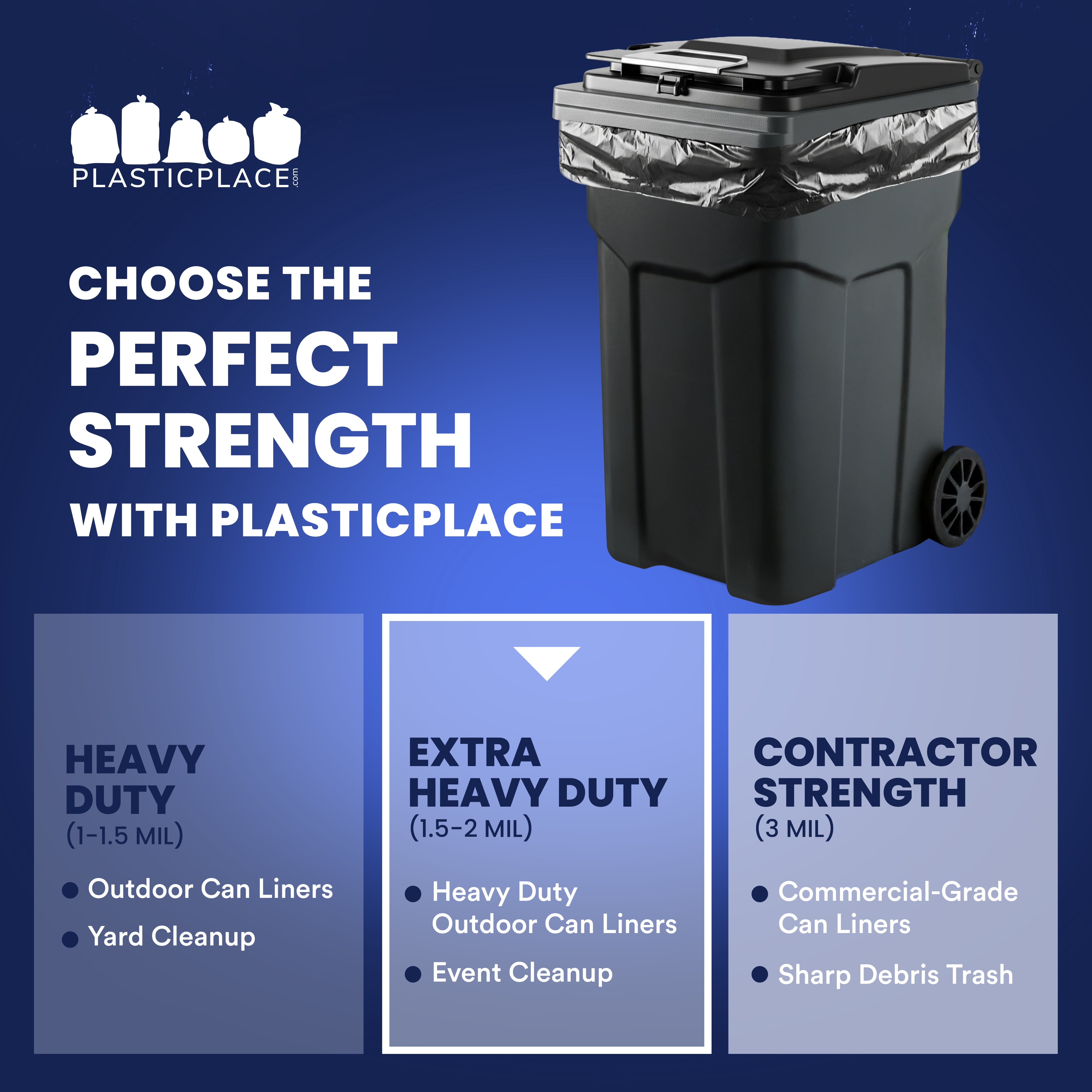 Plasticplace 64-65 Gallon Trash Can Liners for Toter │ 2.0 Mil │ Black Heavy Duty Garbage Bags │ Rolls │ 49” x 59” (50 Count)