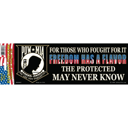 Pow Mia Bumper Sticker - POW MIA Freedom Has A Flavor Bumper Sticker 3-1/4