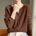 thumbnail image 4 of SeekIslan Women's Fall V Neck Button Front Cardigan with Long Sleeves and Ribbed Trim, 4 of 5