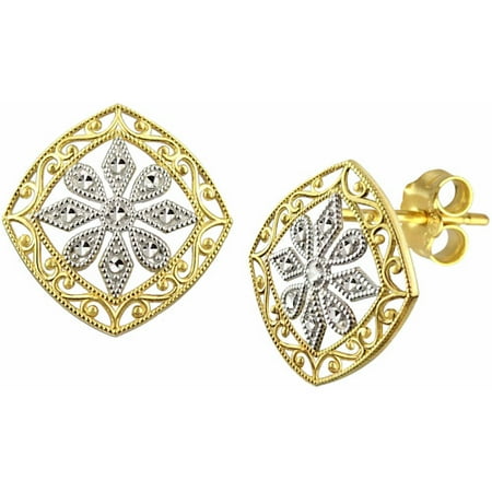 US GOLD 10kt Gold Vintage Filigree Stud Earrings