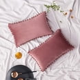 thumbnail image 1 of 2 fundas de almohada de terciopelo con pompones decorativos, suaves y lisas, con un cuadrado para sofá, dormitorio, coche, 45,7 x 45,7 cm, color verde oscuro, 1 of 7