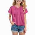 thumbnail image 2 of KPOPLK Girls T Shirts Ruffle Short Sleeve Summer Pleated Crewneck Casual Tops Tees Blouses Size 13-14 Years,Hot Pink, 2 of 5
