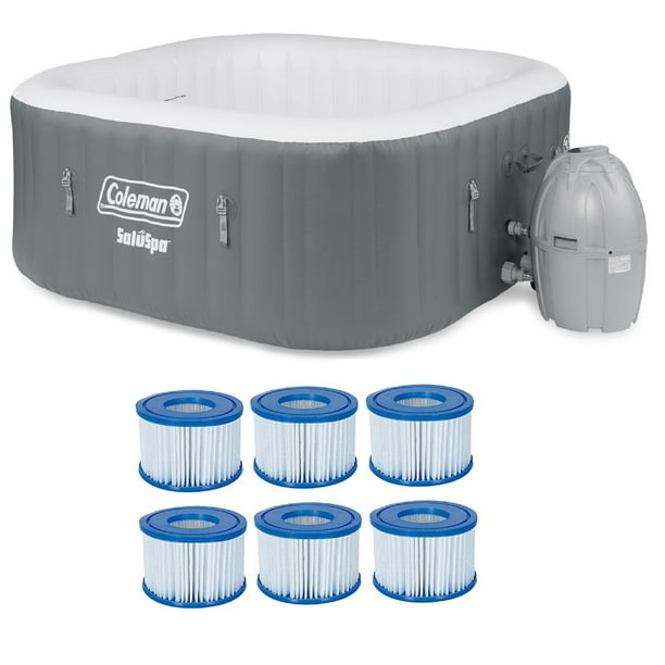 Coleman SaluSpa 4 Person Square Portable Inflatable Hot Tub & 6Pack of