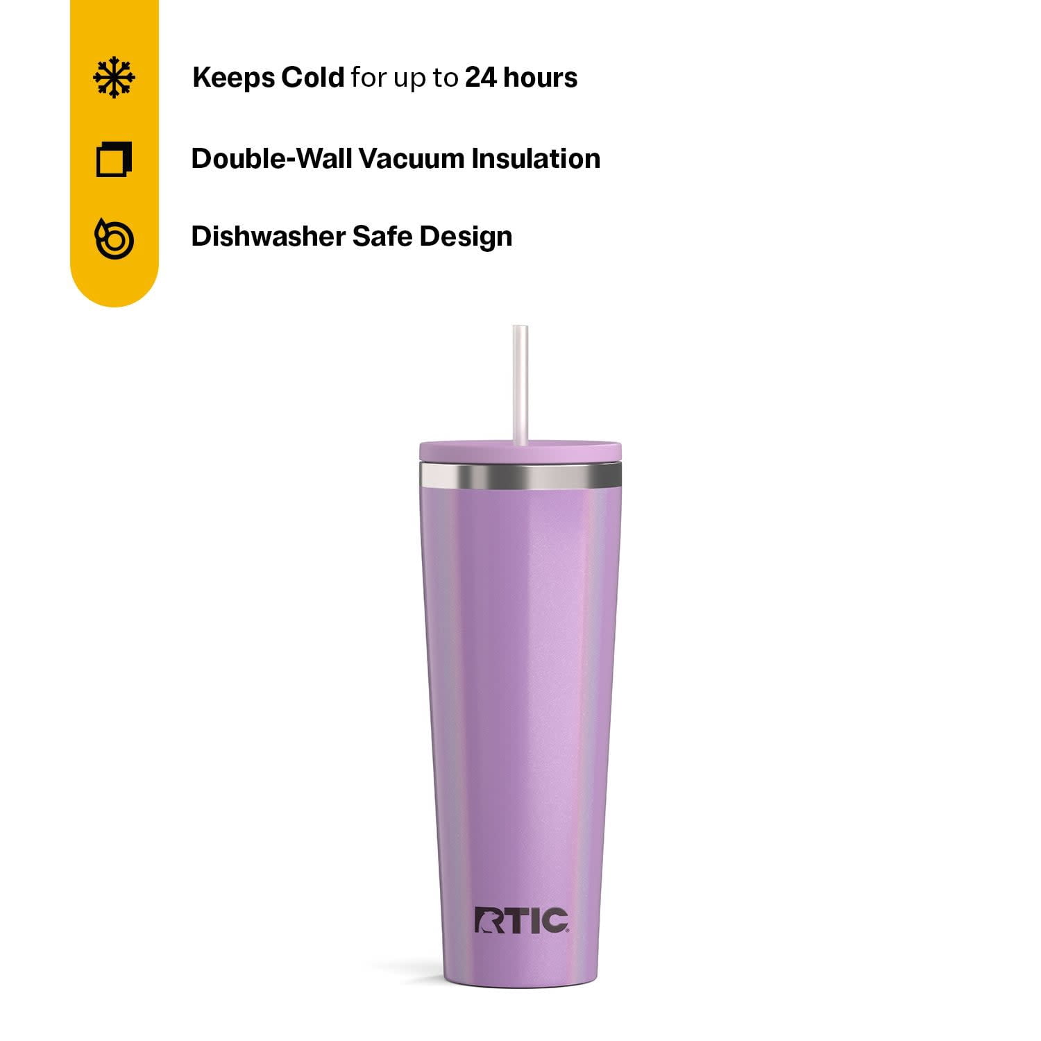 RTIC 28 oz Ceramic Lined Everyday Tumbler with Spill-Resistant Straw Lid, Lavender Glitter