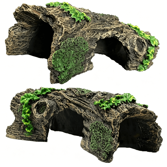 BPPEG 2Pcs Small Aquarium Trunk Decoration Hollow Tree Trunk Hideout Log Hideaway Fish Tank Resin Wood Ornament Reptile Habitat Cave for Fish and Shrimp to Swim(6.7X 3.3 X 3'')