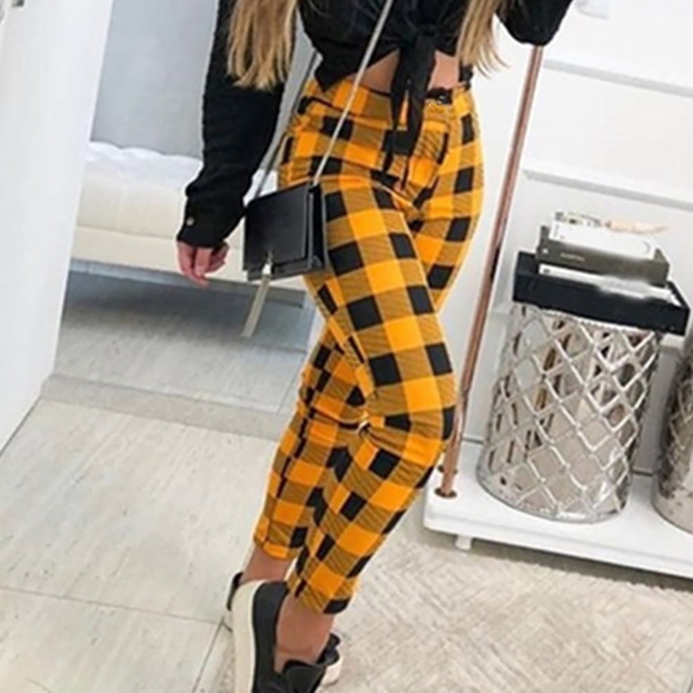 Yellow Womens Daily Casual Printed Straight Pants with Pocket Simple Trousers Light and Breathable XL