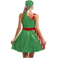 thumbnail image 2 of Mufeng Women's Christmas Candy Cane Costume Sparkly Dress with Hat Xmas Party Santa Claus Outfits Green M, 2 of 5