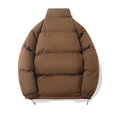 thumbnail image 5 of Women's Quilted Padded Jacket with Stand Up Collar, Winter Warm Lined Thickened Coat with Zip Closure,Unisex Thermal Insulated Long Sleeve Outdoor Casual Down Coat for Cold Weather Protection Coffee, 5 of 5