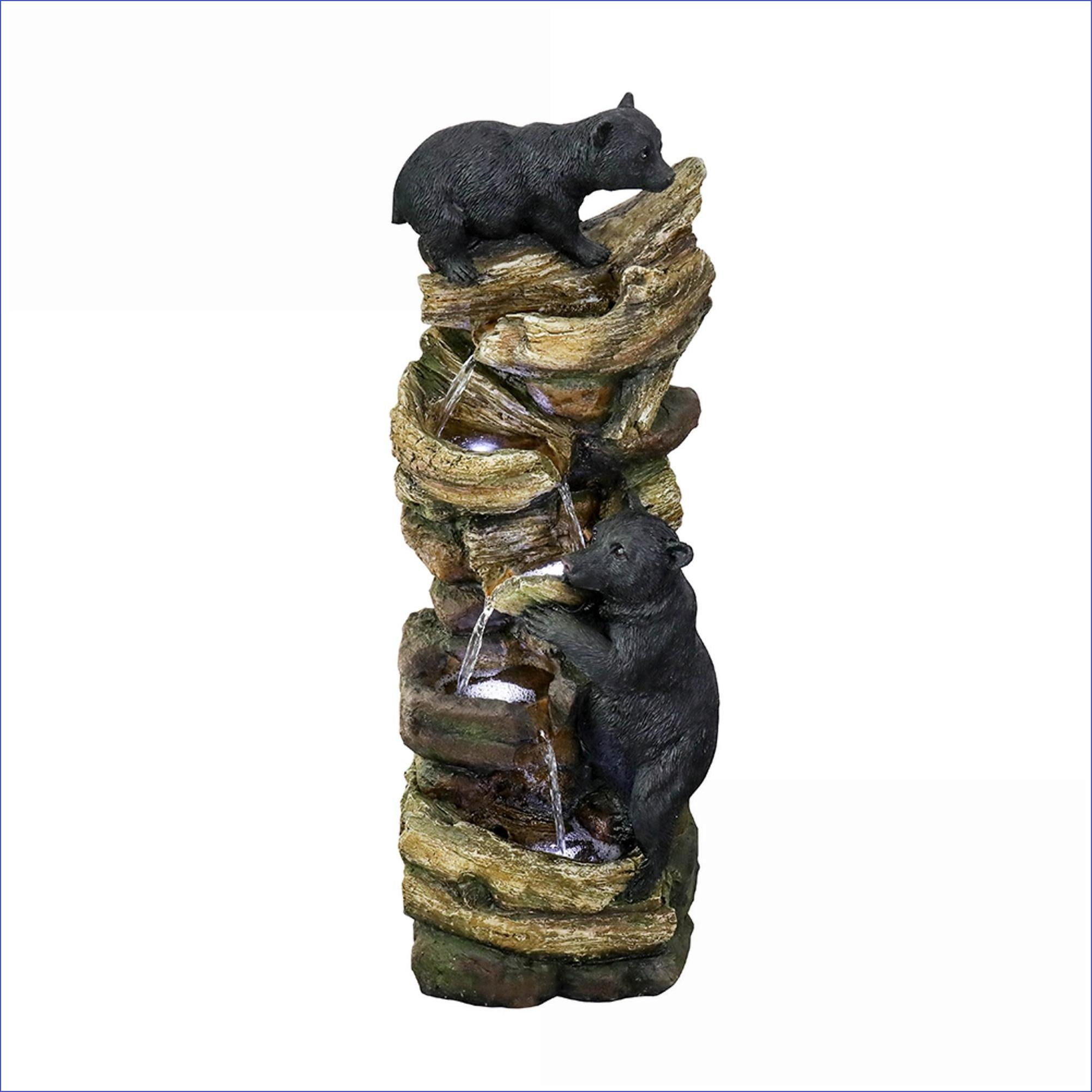 Fountains 39.3" H 5-Tier Nature Outdoor Fountain for Patio Lawn Garden, with LED Lights | Tan Brown | Resin
