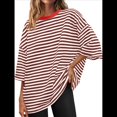 thumbnail image 1 of Camisetas de Rayas de Gran Tamaño para Mujer, Blusas Holgadas de Cuello Redondo y Corta, Blusa Informal de Verano Y2K 2025 Color Café S, 1 of 9