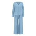 thumbnail image 2 of Ensembles de Pyjama pour Femmes Mode pour Dames Couleur Unie Coton Chemise Ample Manches Longues Pyjamas Pyjamas Ensemble Deux Pièces L, 2 of 4