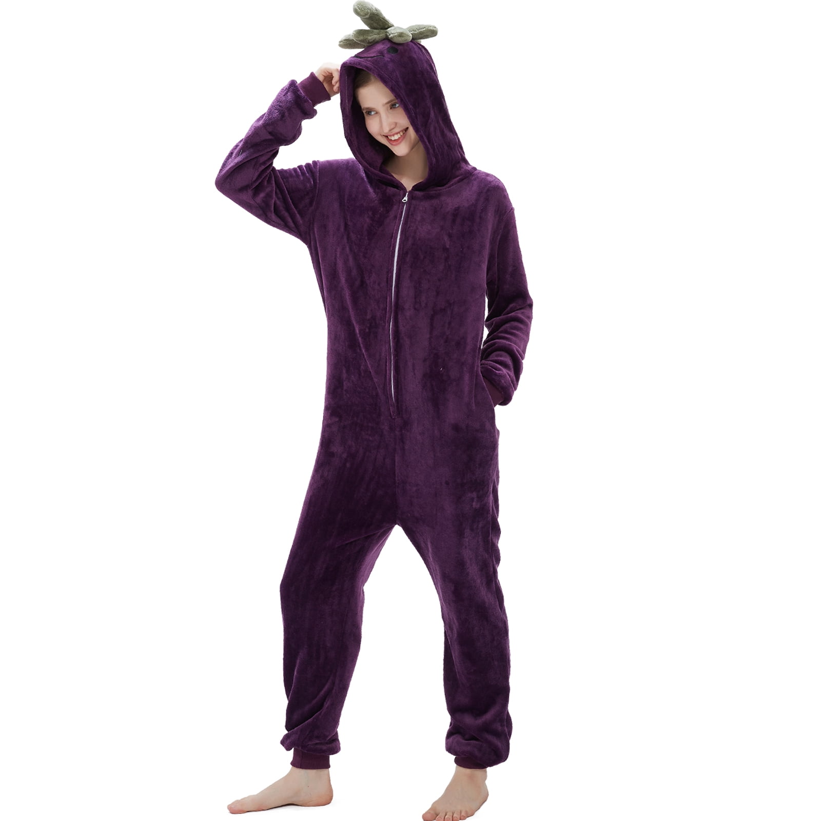 SWEETXIN Adult's Eggplant One-Piece Holiday Family Pajamas Halloween Costume Suit for Women and Men Jumpsuit SizeXL