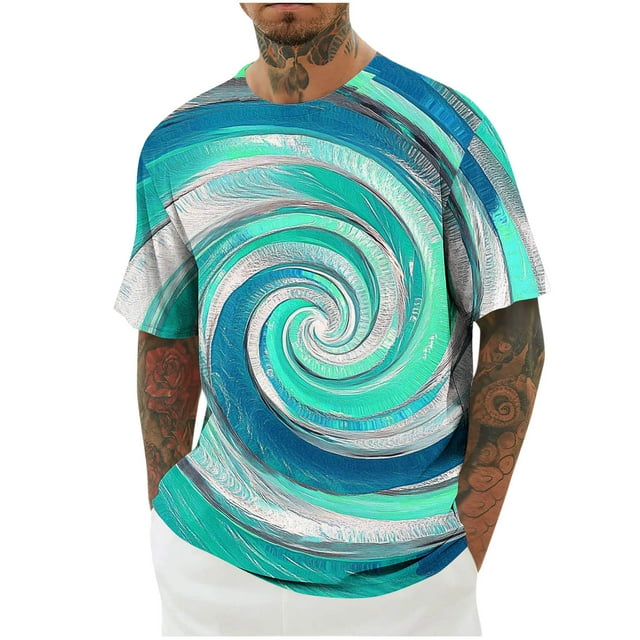Mens Camisas de Manga Corta Impresión Casual Deportes Cuello Redondo Blusa, Poliéster Ligero para la Primavera Verano Al Aire Libre Uso Diario