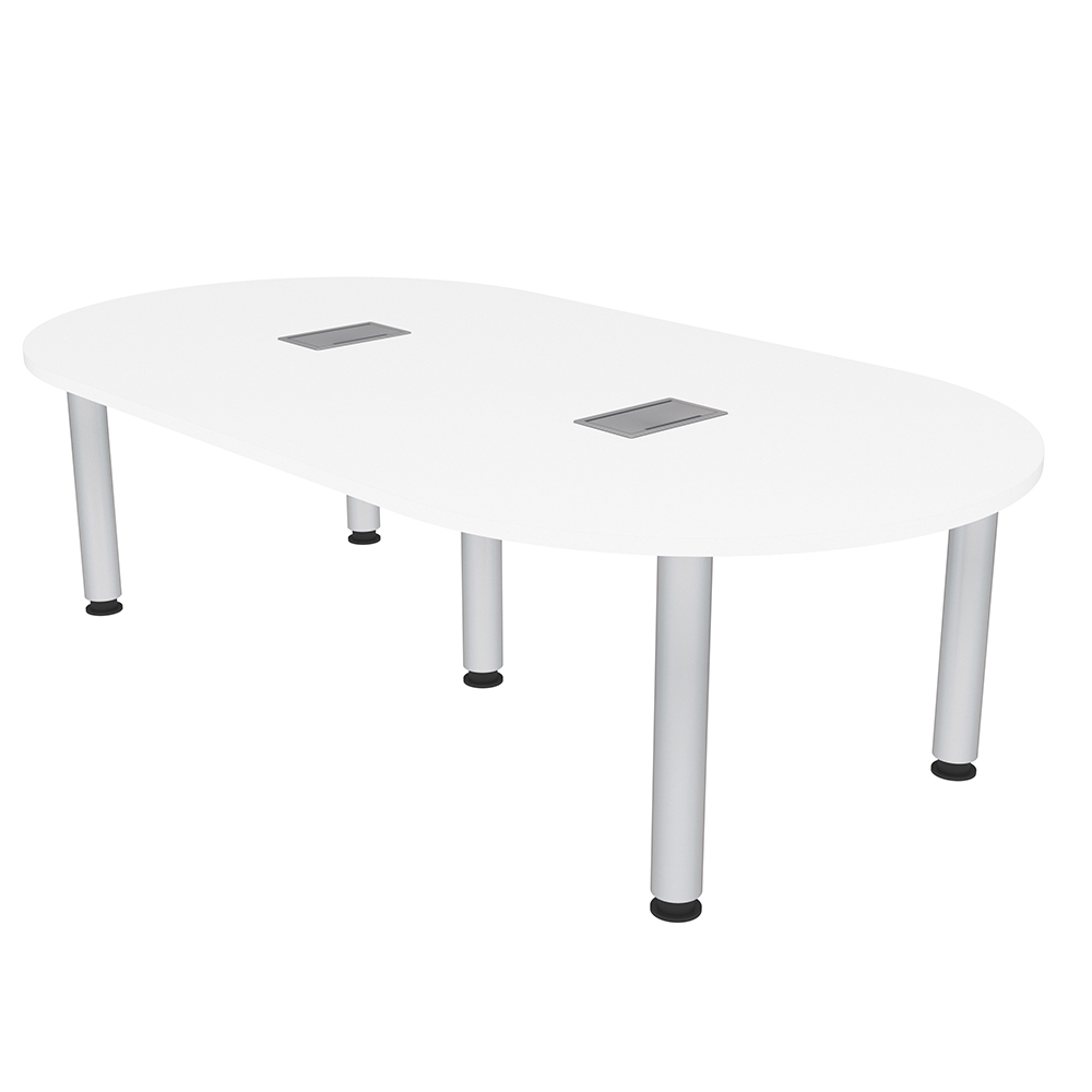 7 Foot Racetrack Conference Room Table Power And Data Silver Post Legs