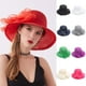 thumbnail image 2 of Lazo elegante sombrero de señora verano Organza ala ancha protector solar sombreros Kentucky Derby para mujer Iglesia boda playa gorra de sol plegable, 2 of 4