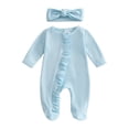 thumbnail image 5 of CAICJ98 Newborn Baby Girl Fall Winter Outfits Clothes Knit Jumpsuit Ruffle Romper Newborn Coming Home Boy Toddler Clothes (Blue,Newborn), 5 of 5