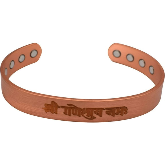 Shri Ganesh Namah Pure Copper Bracelet Adjustable 8 Strong Magnets for Men & Women Gift Bag 12.5mm