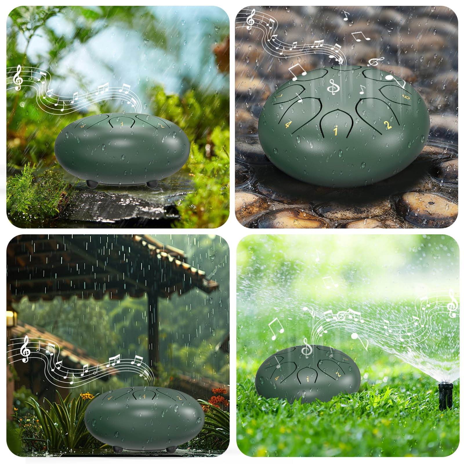 Fosoundpro Steel Tongue Handpan Drum 6 Inch 8 Notes, Rain Drum with Mallets, Music Book, Portable Bag (Green)