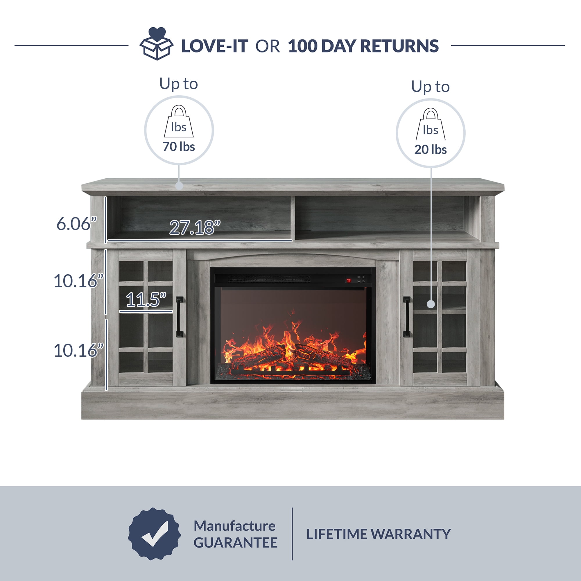 Buy BELLEZE 58 TV Stand with 23 Electric Fireplace, Fireplace TV