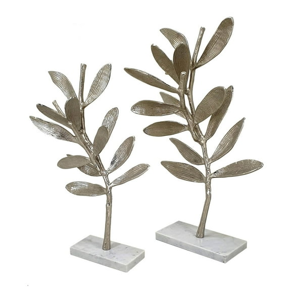 A&B Home Intrinsic Aluminum Leaf Statuary - Set of 2 - Silver/White