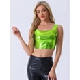 thumbnail image 3 of DARING DIVA Women's U Neck Sleeveless Clubwear Metallic Crop Top M Shiny Green, 3 of 6