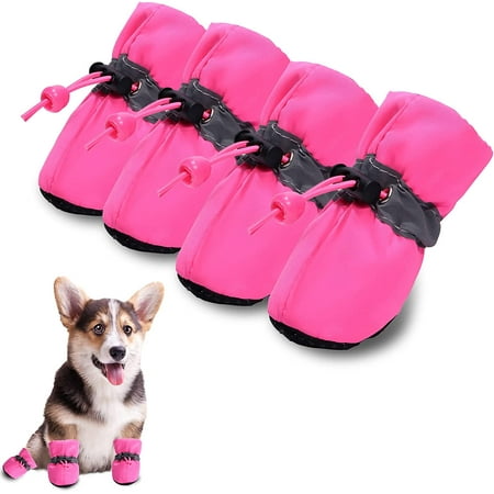 Dog Shoes for Hot Pavement with Reflective Straps Non-Slip Cat Dog Boots Paw Protector for Small and Medium Petsdog Shoes (Size 7: 1.96 (Width)  Pink)