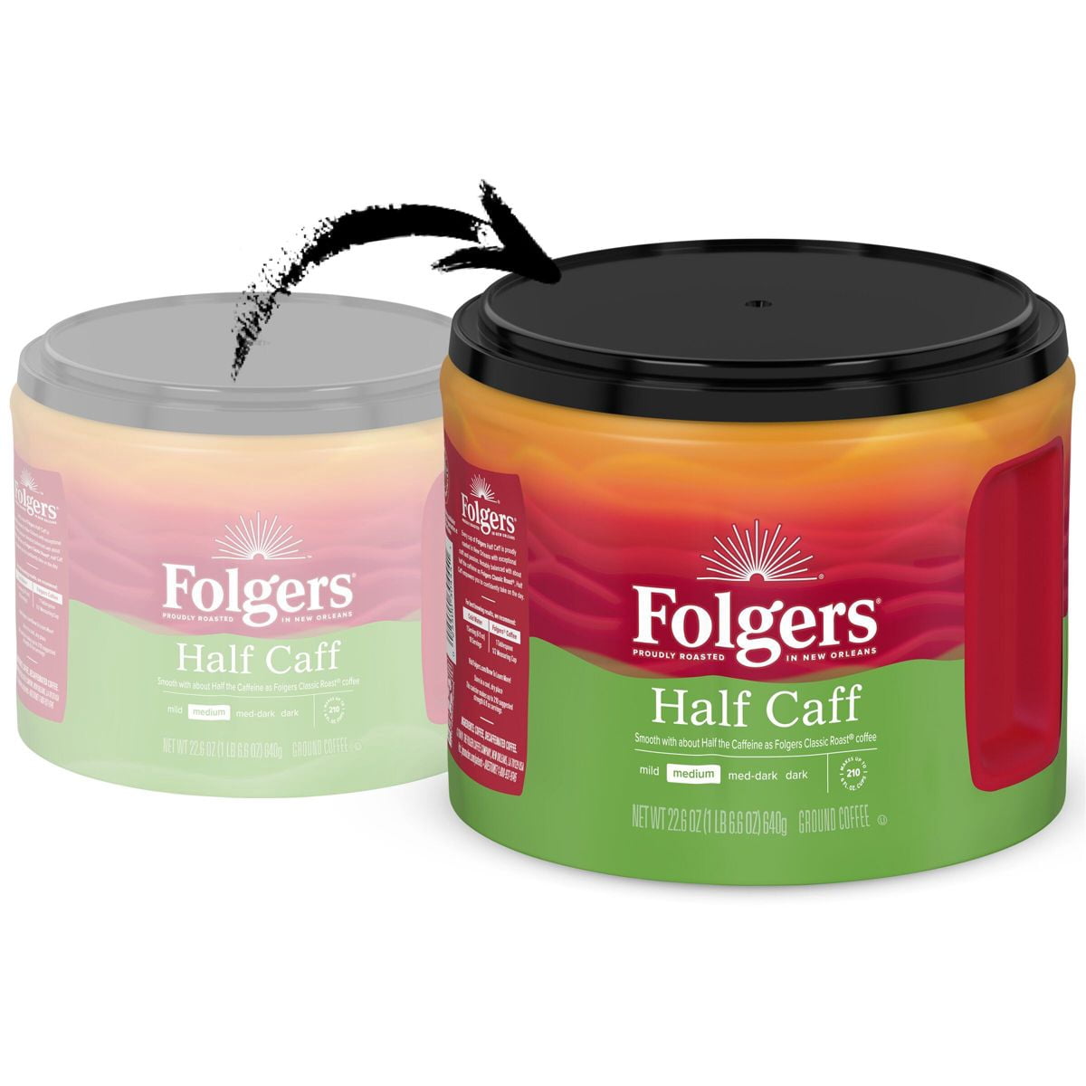 Folgers Half Caff Medium Roast Ground Coffee, 22.6 Ounce Canister - Pack of 2