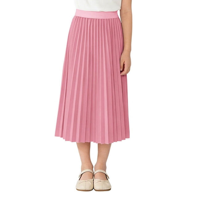Odeerbi Niñas Midi Plisado Falda Verano Color Sólido Cintura Elástica Falda de Gasa