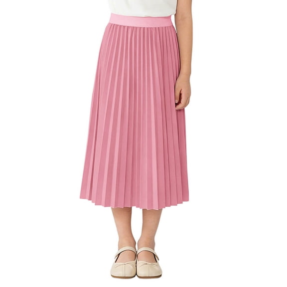 Girls Ballet Skirt Girls Pleated Midi Skirt High Waist Elastic Waisted Skirt School Uniform Solid Casual A-Line Flowy Skirts 12-13Y