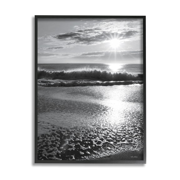 Stupell Shining Sun Beach Foam Reflection Landscape Photography Black Framed Art Print Wall Art