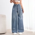 thumbnail image 2 of lulshou Lounge Pants Women Casual Denim Pants with Pockets, Relaxed Fit Comfortable Straight Leg Jeans for Everyday Wear, Blue, XS, 2 of 6