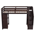 thumbnail image 4 of Tcbosik Twin Size Loft Bed, Wood Bed Frame with Storage Drawers and Open Shelves, Stair and Guardrail, Space Saving, No Box Spring Needed, Espresso, 4 of 9