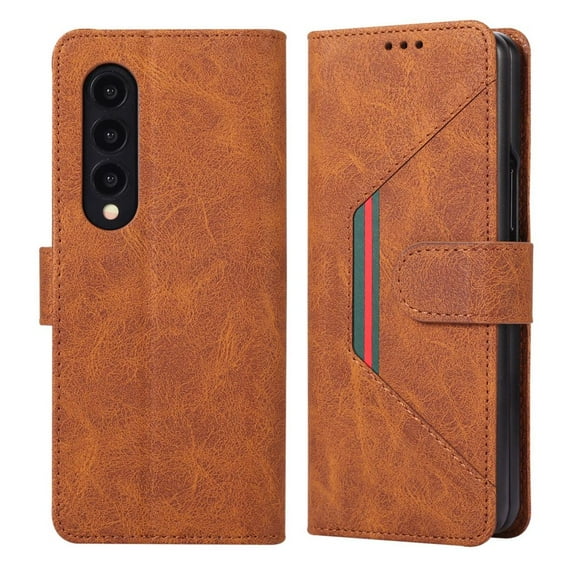 Compatible with Samsung Galaxy Z Fold 5 Wallet Case Leather Magnetic Closure Flip Business Kickstand Cover-Brown