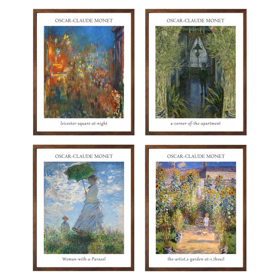 Monet Wall Art 4 Pcs,Claude Monet Print,Woman With Parasol Painting,Claude Monet The Artists Garden Poster,Monet Framed Art For Wall Decor