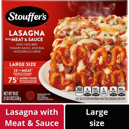 Stouffer’s Classic Lasagna with Meat and Sauce, Large Size, Oven Ready, Frozen Dinners 19 oz