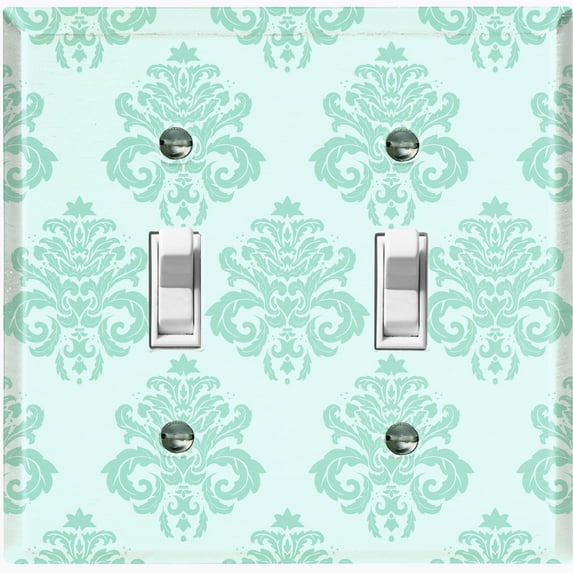 Metal Light Switch Plate Cover Damask Teal DAM005