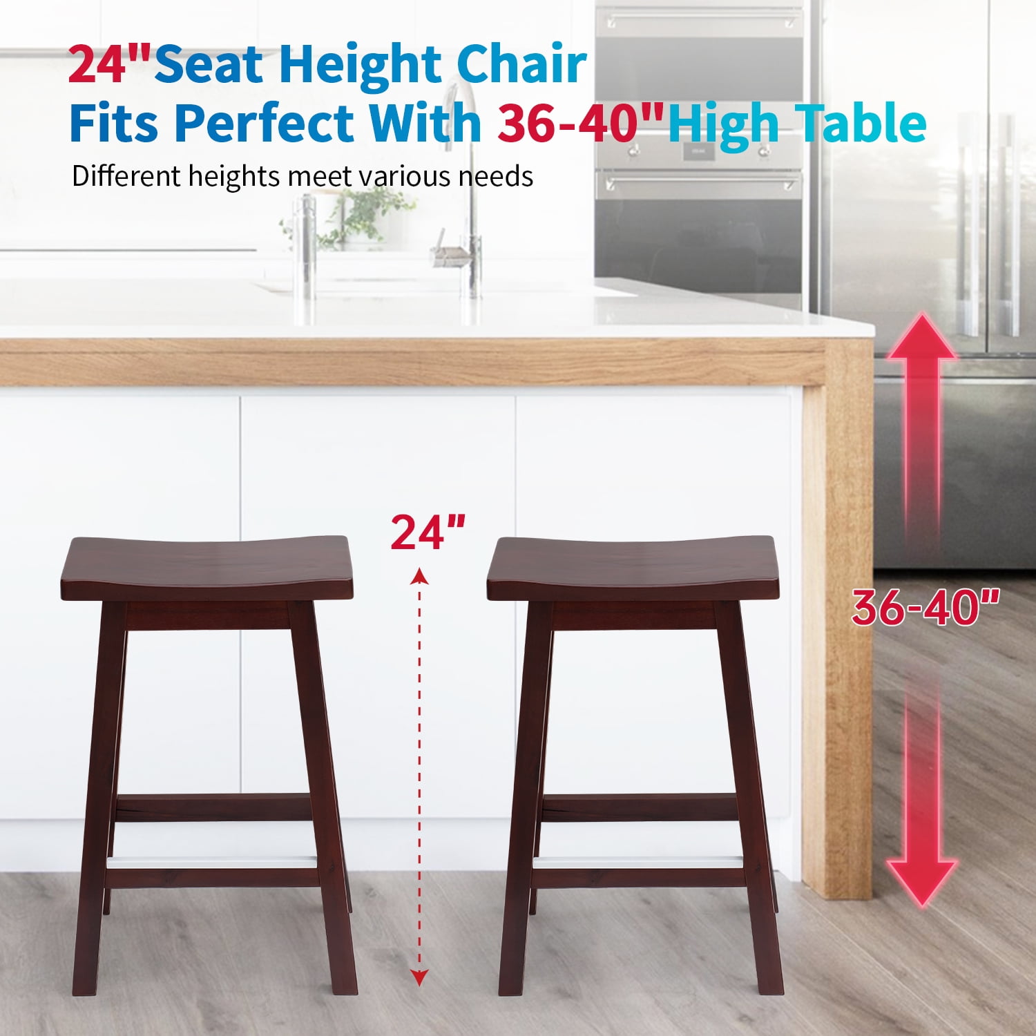 PayLessHere Bar Stools Set of 2 for Kitchen Counter Solid Wooden Saddle Stools 24-Inch Height Home Furniture Barstool, Brown