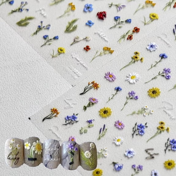 Flower Nail Art Stickers Daisy Sunflower Nail Decals for Nail Art Design Spring Summer Floral Nail Stickers Manicure Decorations for Women