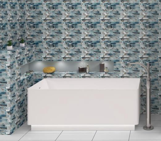 Myst Capri Blue Brick Joint Marble Look Polished Glass Mosaic Wall Tile