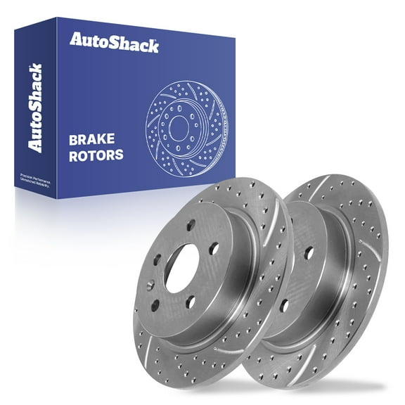 AutoShack Rear Solid Drilled & Slotted Silver Zinc Coated Brake Rotors 2-PC Set Replacement for 2013-2015 Chevrolet Malibu 2012-2016 Buick LaCrosse SilverShield Pro 11.5" (292.1 mm)