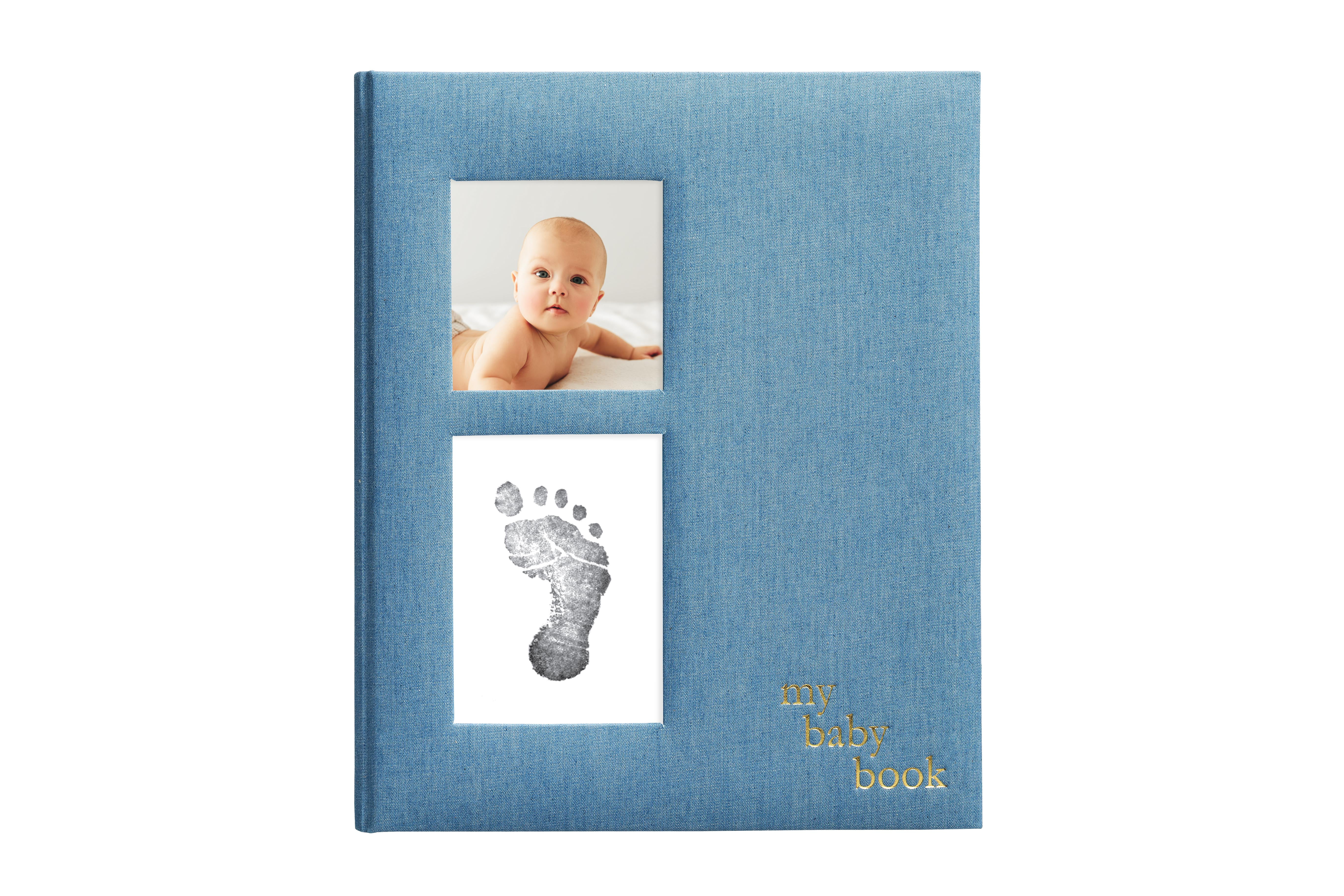 Pearhead Chambray Baby Book and Clean Touch Ink Pad, Blue