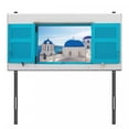 thumbnail image 3 of Landscape Headboard, Window View of Classical Building Domes Oia Santorini Greece Travel, Upholstered Decorative Metal Bed Headboard with Memory Foam, Twin Size, Aqua Blue White, by Ambesonne, 3 of 4