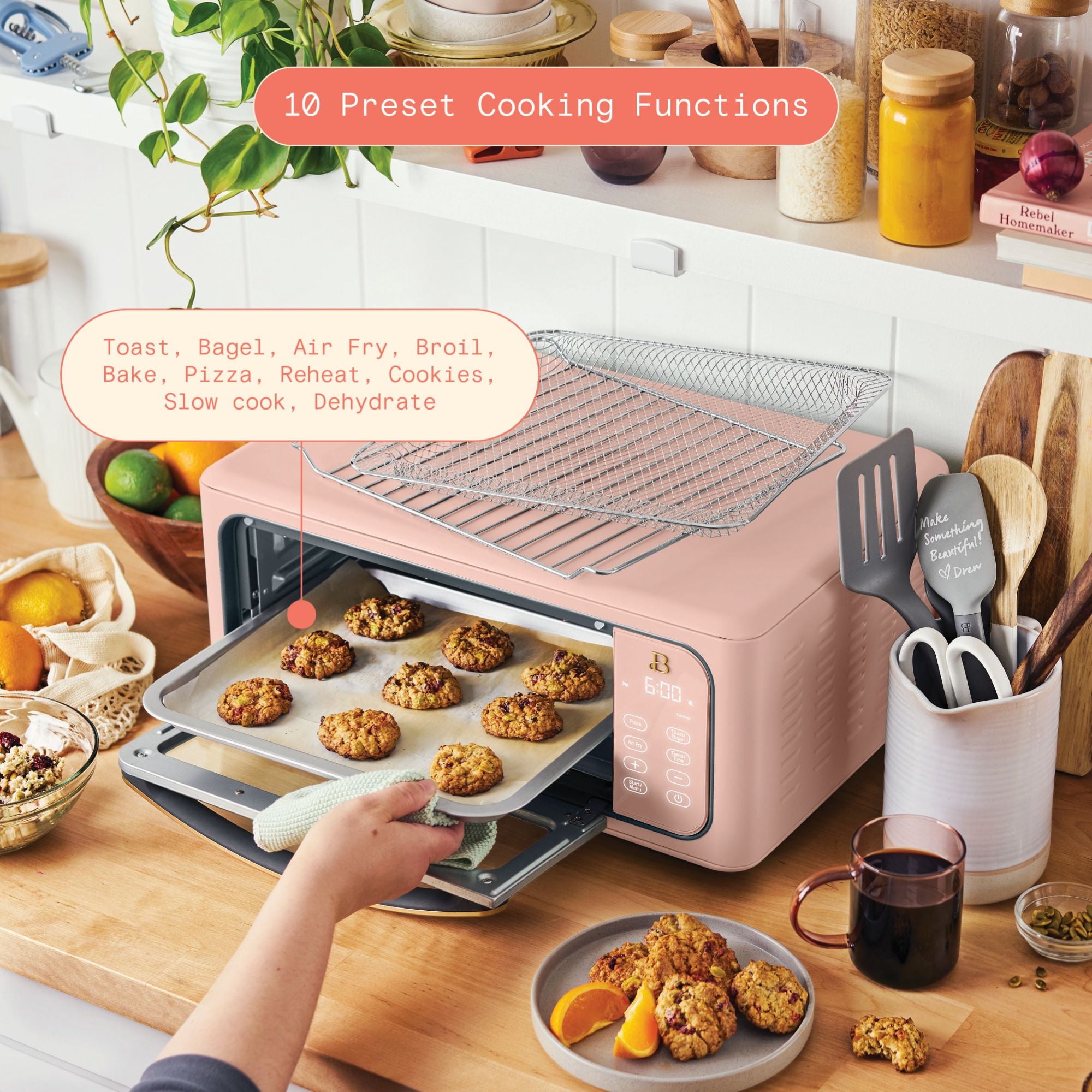 Beautiful Infrared Air Fry Toaster Oven, 9-Slice, 1800 W, Rose by Drew Barrymore
