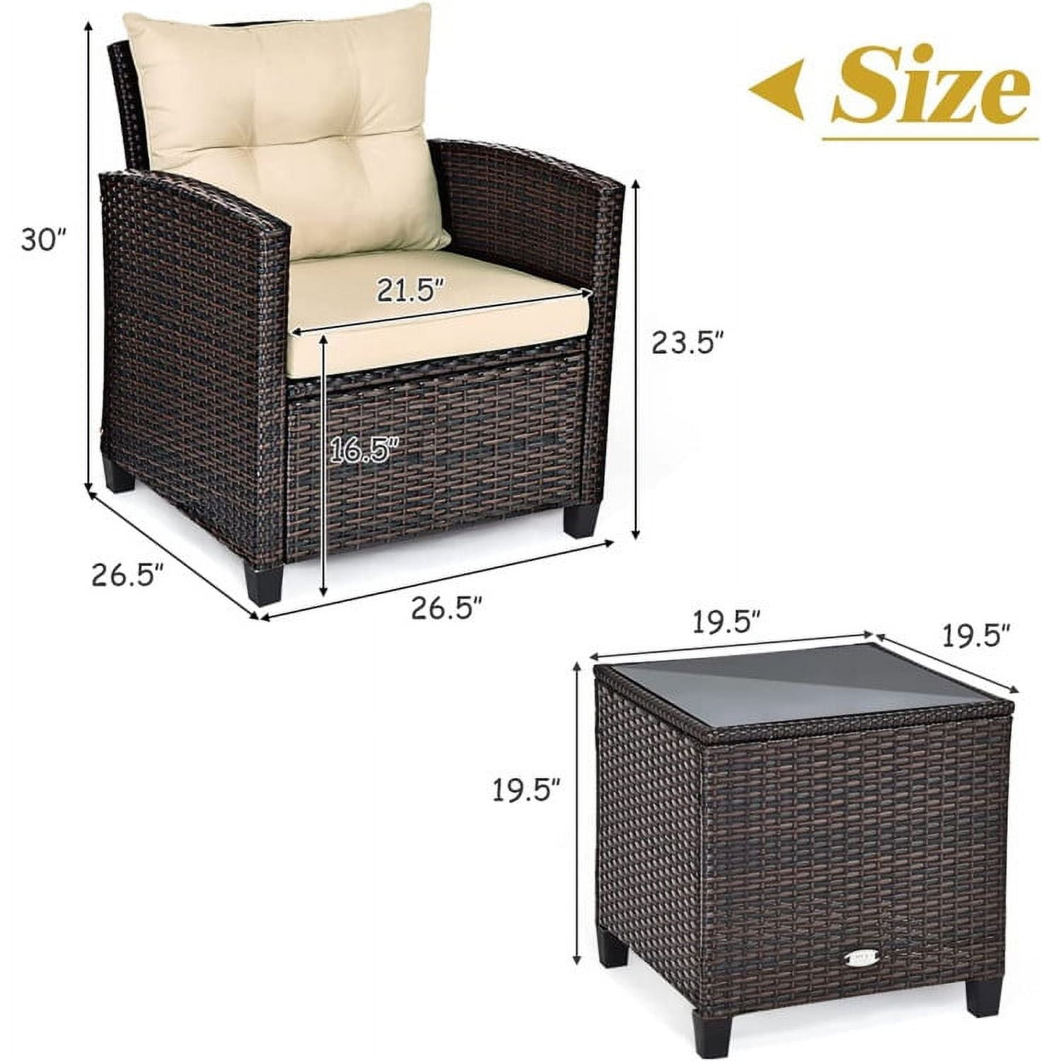 Aimee Lii 3 Pieces Wicker Patio Furniture Set, Coffee Table Cushioned Sofa, Modern Patio Furniture, Beige Aimee Lii 3 Pieces Wicker Patio Furniture Set, Coffee Table Cushioned Sofa, Modern Patio Furniture, Beige