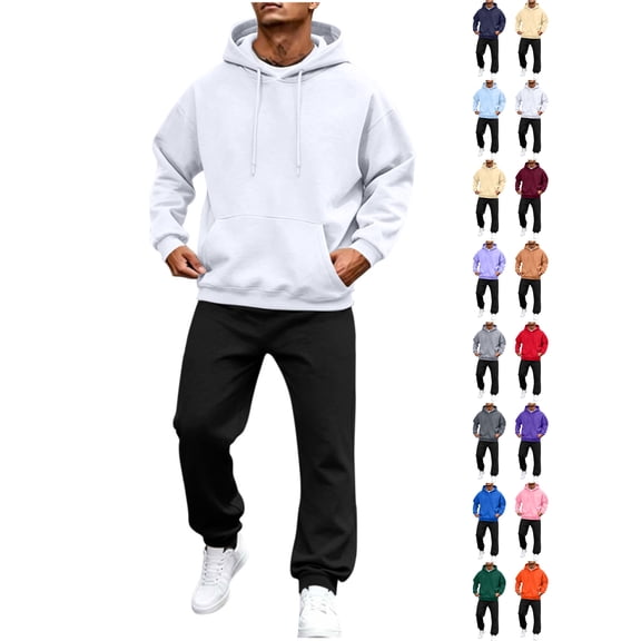 Men's Hoodie and Sweatpants Set Pullover Hooded Sweatshirt with Loose Fit Joggers Casual Athletic Tracksuit for Fall Winter
