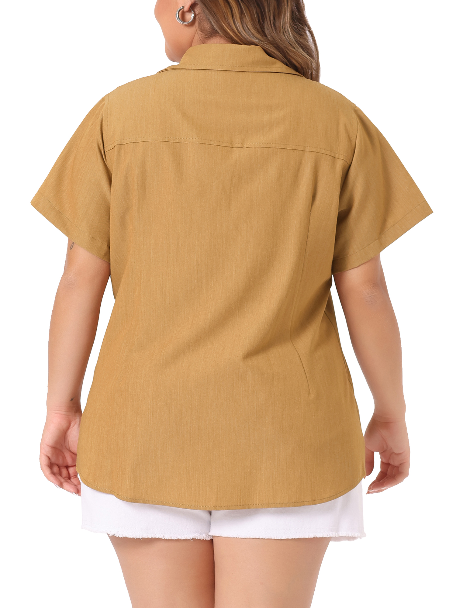 DARING DIVA Women's Plus Blouse Chest Pocket Button Down Demin Shirt 4X Light Brown