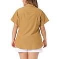 thumbnail image 4 of DARING DIVA Women's Plus Blouse Chest Pocket Button Down Demin Shirt 1X Light Brown, 4 of 6