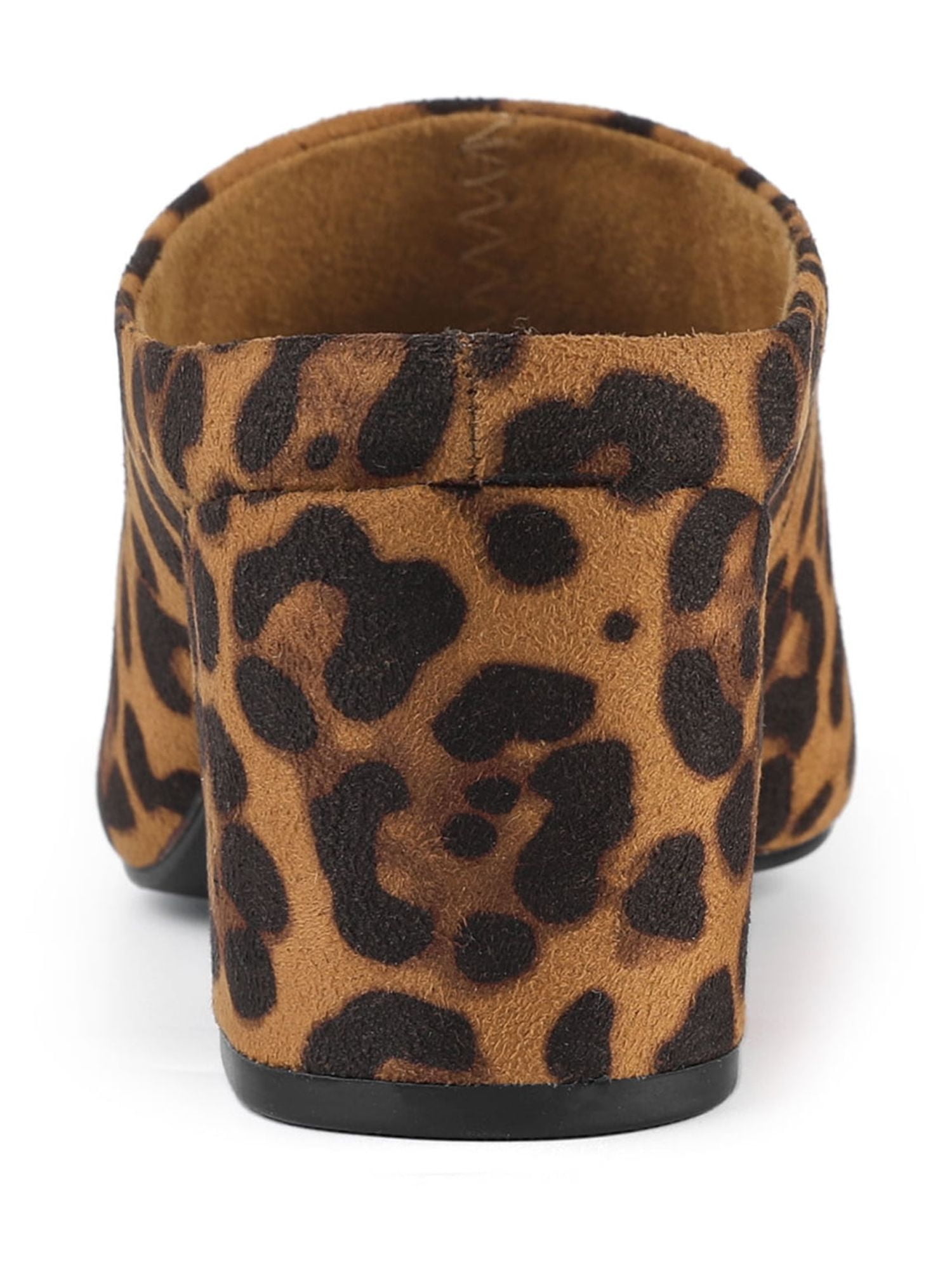 DARING DIVA Women's Pointed Toe Slip On Block Heel Slide Mules Leopard 9.5