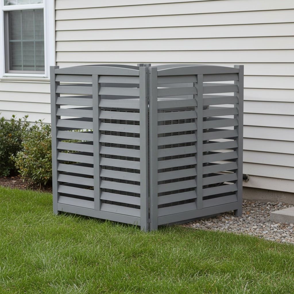 MAYEERTY 3-Panel Outdoor Wood Privacy Fence Screen, 32"Wx38"H Air Conditioner Trash Can Enclosure for Backyard Patio